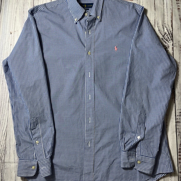 Ralph Lauren Blue Checkered Button Down Classic  Shirt - Picture 1 of 4